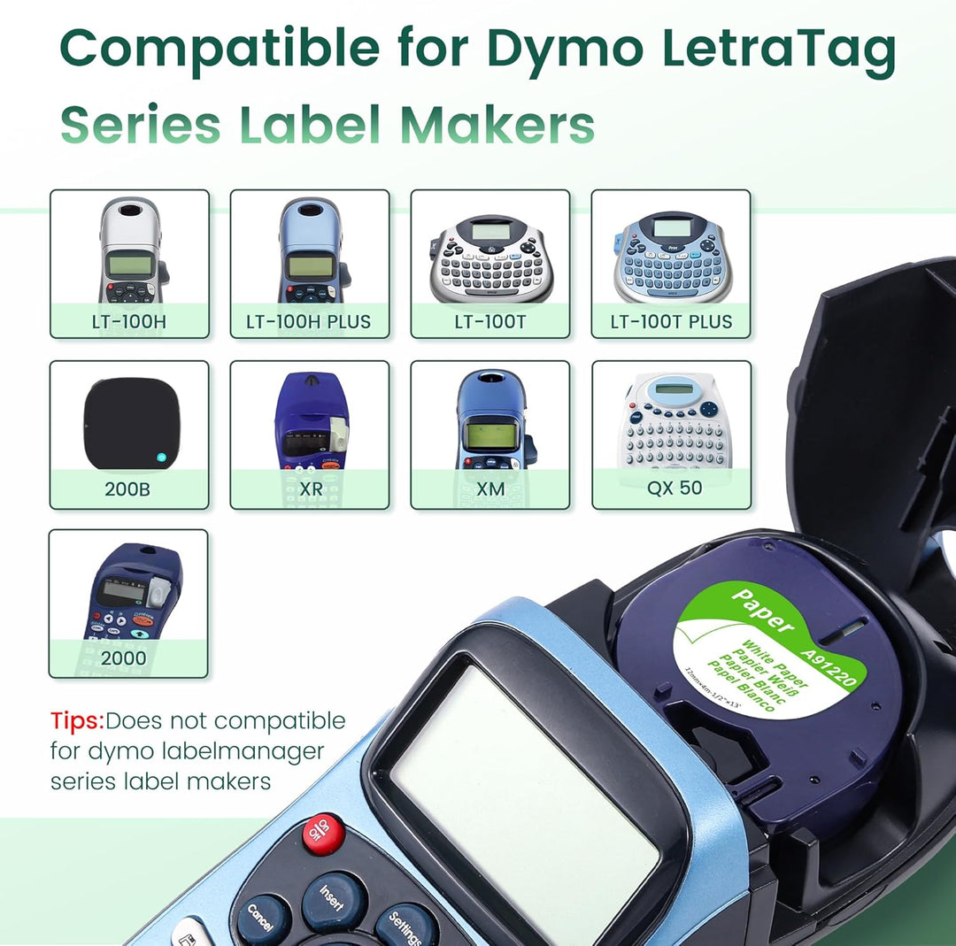 5x MarkField Kompatible für Dymo LetraTag Etikettenband Paper, Kompatible mit Dymo Letratag Papier E
