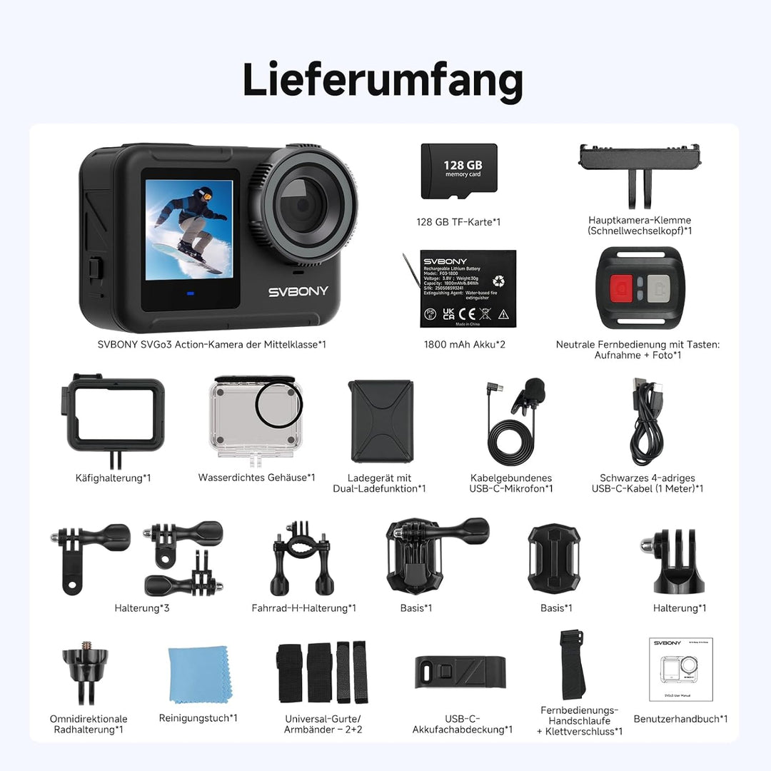 SVBONY SVGo3 4K 30FPS Action Cam, Aufnahmen bei Schwachem Licht, Magnetischer Schnellverschluss, 128