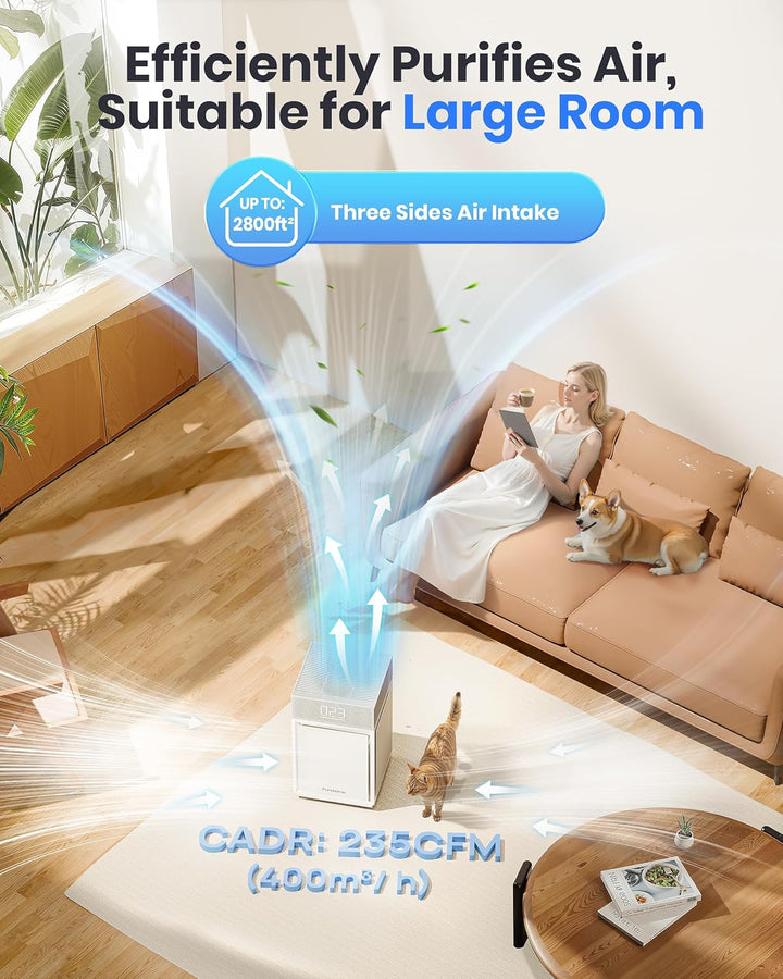 Luftreiniger Allergiker für Schlafzimmer Zuhause, CADR 400m³/h für 260㎡, HEPA Luftfilter gegen Fellg