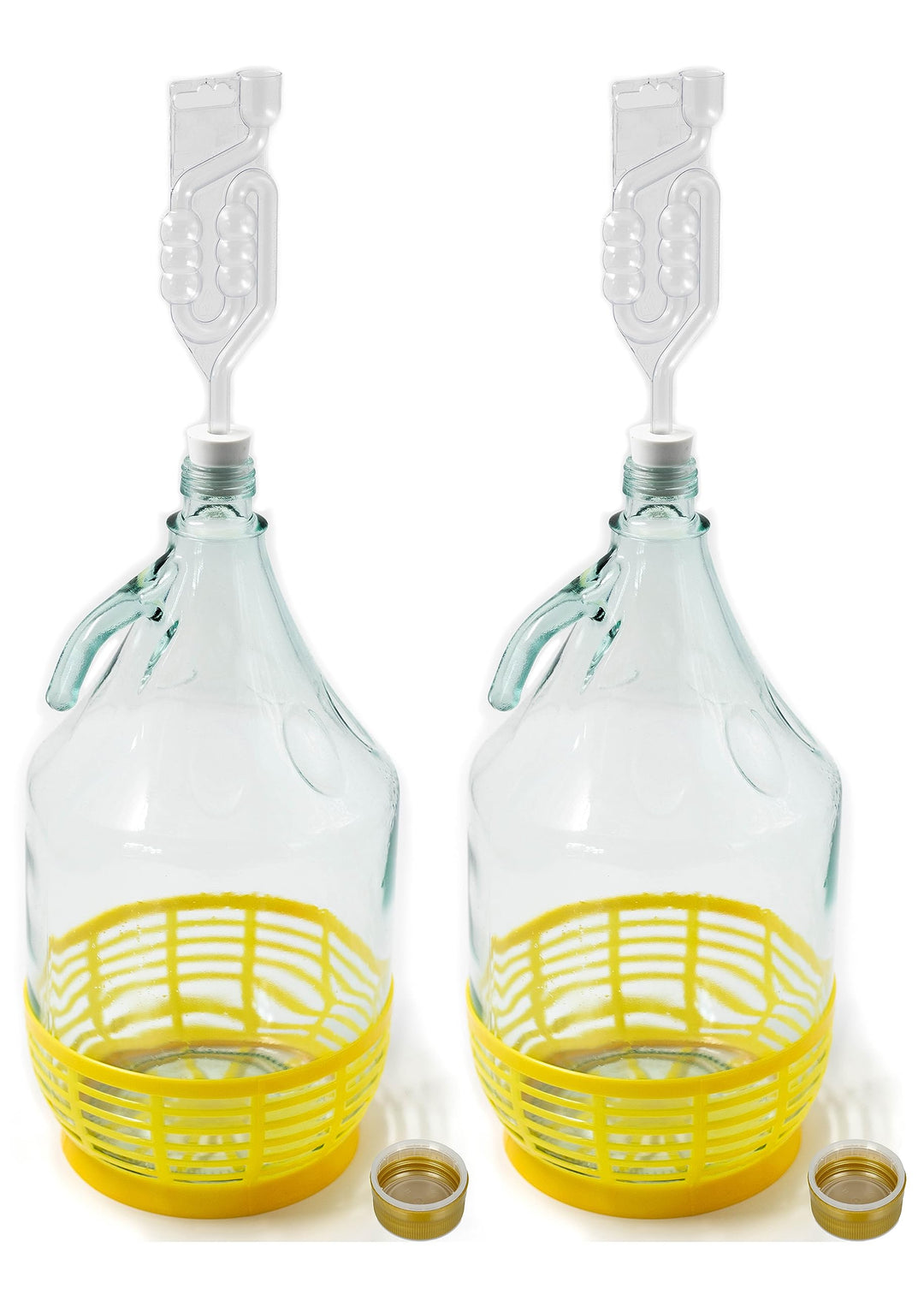 Enghals Ballonflasche mit Schraubverschluss, Schutzkorb, Luftschleuse und Stopfen für die Weinherste