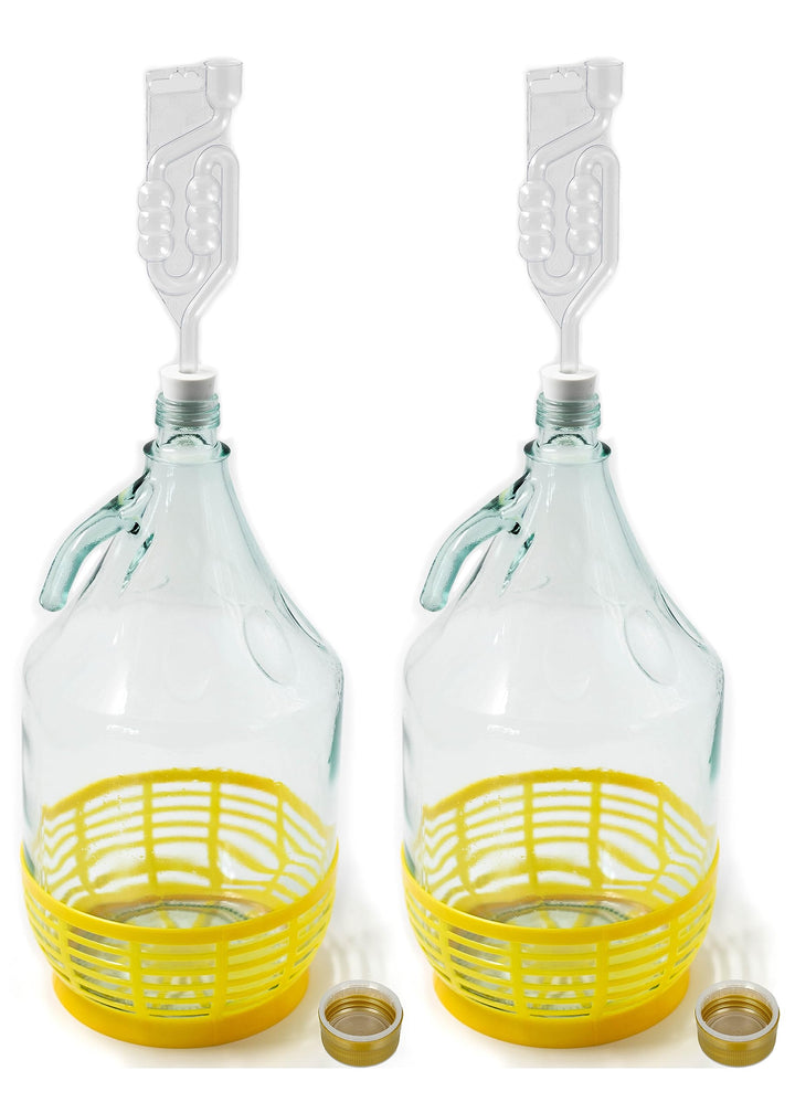 Enghals Ballonflasche mit Schraubverschluss, Schutzkorb, Luftschleuse und Stopfen für die Weinherste