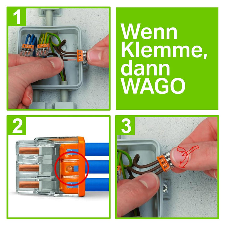 WAGO Verbindungsklemmen 2273-203 | 3 Leiter, bis 2,5 mm², 100 Stück, COMPACT Verbindungsklemme für e