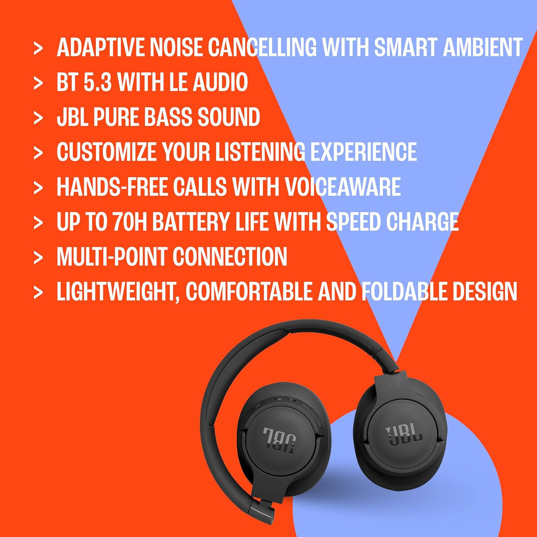 JBL Tune 770NC - Adaptive Noise Cancelling mit Smart Ambient Wireless Over-Ear Kopfhörer, Bluetooth