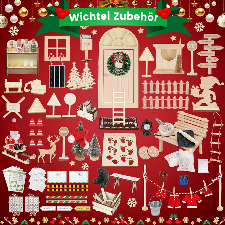 EIKEJI 57 PCS Wichteltür Komplettset, Wichteltür Zubehör Weihnachten Set, Wichtel Tür Im Dunkeln Leu