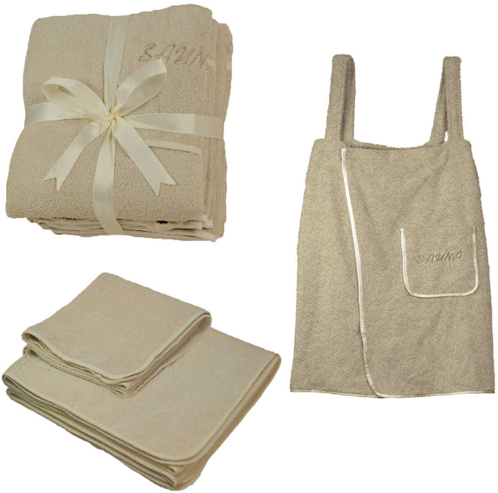 EXKLUSIV HEIMTEXTIL Sauna Set 3-Teilig Frottee Saunakilt Saunatuch Sarong Damen beige Beige Damen, B