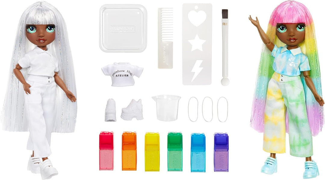 Rainbow High Watercolour & Create DIY Modepuppe, Auswaschbare Wasserfarben & Batikset - Grüne Augen,