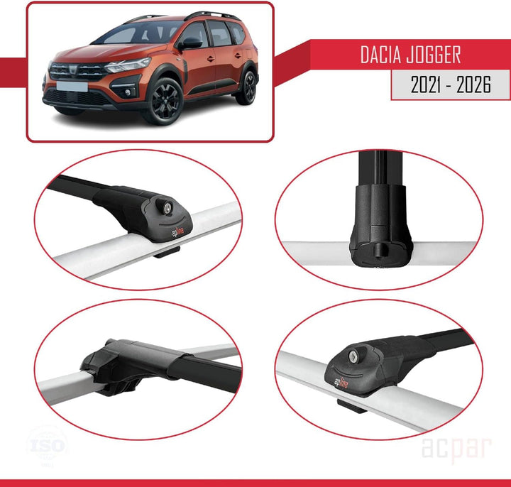 acpar Kompatibel mit Dacia Jogger 2021-2023 Relingträger ACE-1 Dachträger Gepackträger SCHWARZ