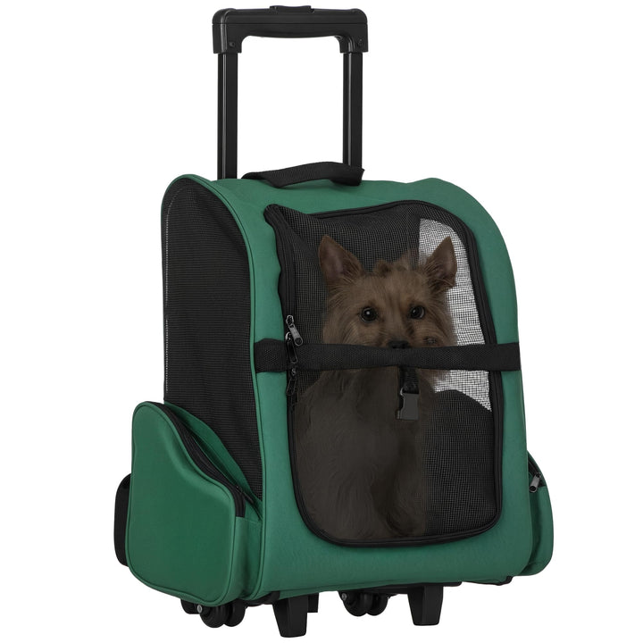 PawHut 2-in-1 Rucksackträger für Haustiere mit Rädern 42x25x55cm Grün | Seitentaschen, Teleskopgriff