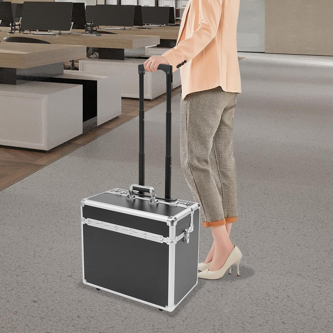 SHZICMY Pilotenkoffer, Aluminium Alukoffer mit Rollen, Businesstrolley mit Laptopfach und Teleskopgr