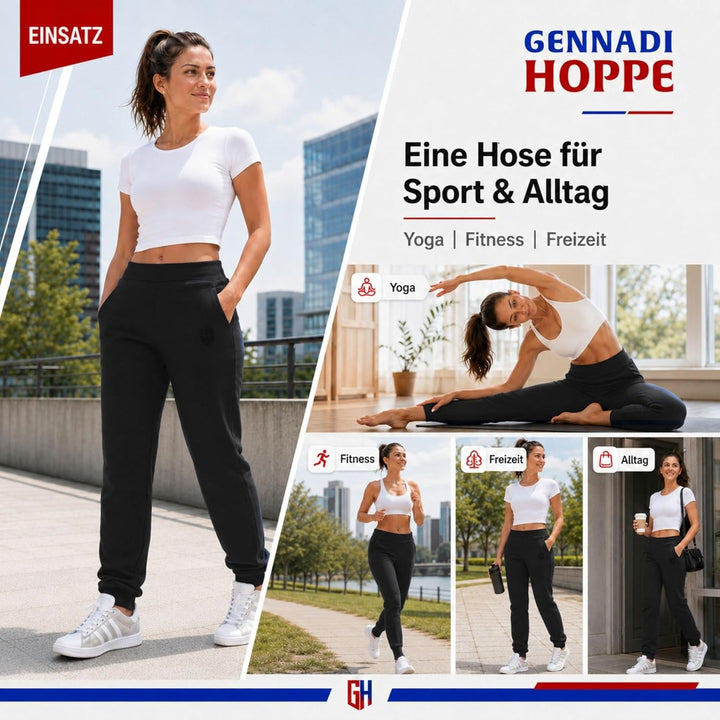 Gennadi Hoppe Damen Jogginghose Trainingshose Sweat Pants Sporthose Fitness Hose XS Schwarz (Black),