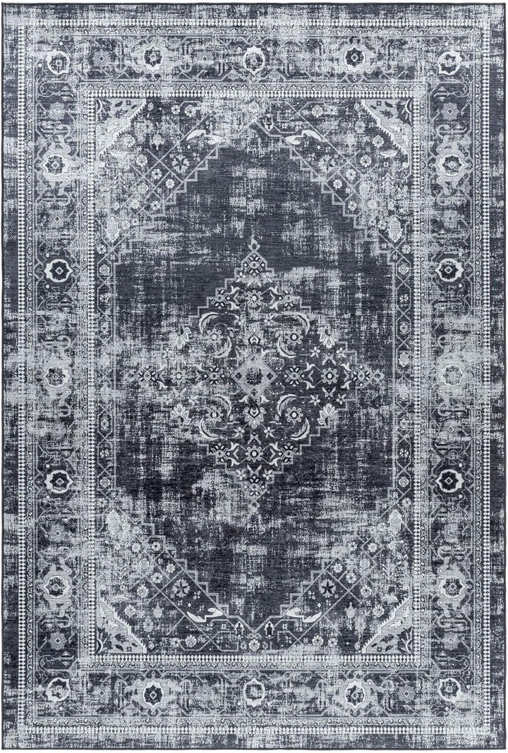 Waschbarer Teppich, Didigitaldruck Orientteppiche, Rechteckig, Schwarz - Grau - Weiss Farbe, Flachge