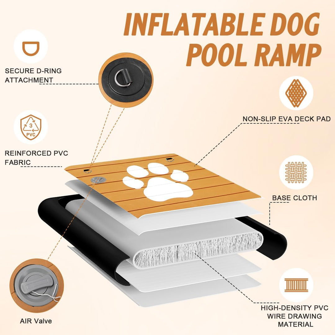 FBSPORT Hunderampe Aufblasbare Hunde Wasserrampe, Hundeboot Rampe Schwimmende Dock Leiter für Pool,