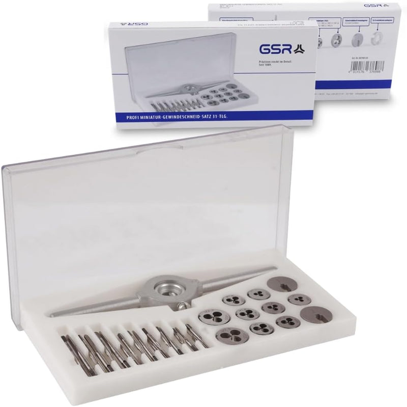 GSR PROFI Miniatur-Gewindeschneidsatz, 30-teilig, metrisch, Geschwindeschneider Set HSS-G, M1-M2,5 G