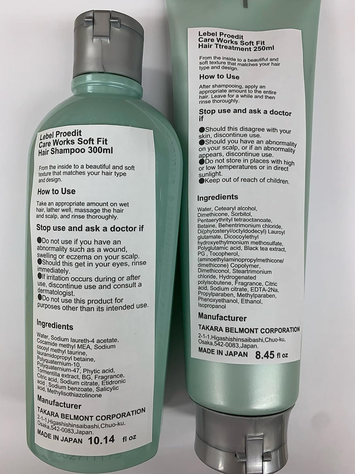 Lebel Proedit Care Works Hair Shampoo 300ml & Hair Ttreatment 250ml Set - Soft Fit (Green Tea Set)