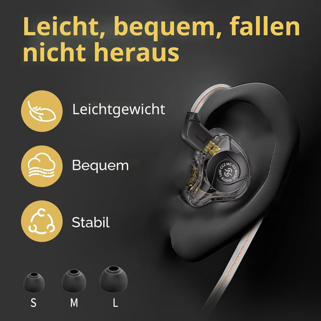 CCZ MC02 In Ear Monitor, In Ear Gaming Kopfhörer 10-mm-Dual-Magnet DD PET-Membran, IEM Kraftvoller B