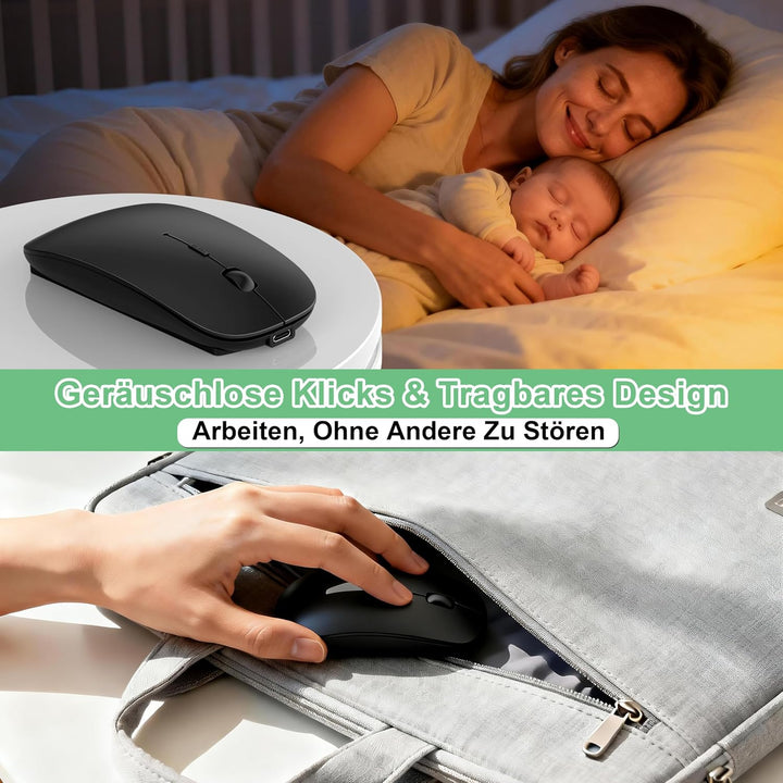 Kabellose Bluetooth Maus für MacBook Air Mac iPad Pro Laptop PC, Wiederaufladbare Funkmaus mit Jiggl
