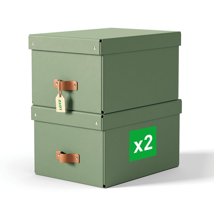 Leitz Puro Aufbewahrungsbox mit Deckel, Medium, 2er-Set, Box 17 L, stapelbar, Organizer-Box für Rega