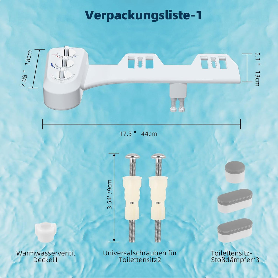 Hibbent WC Bidet, Water Bidet Dusch-WC (ohne Strom),Intimreinigung mit Selbstreinigende Düsen Wasser