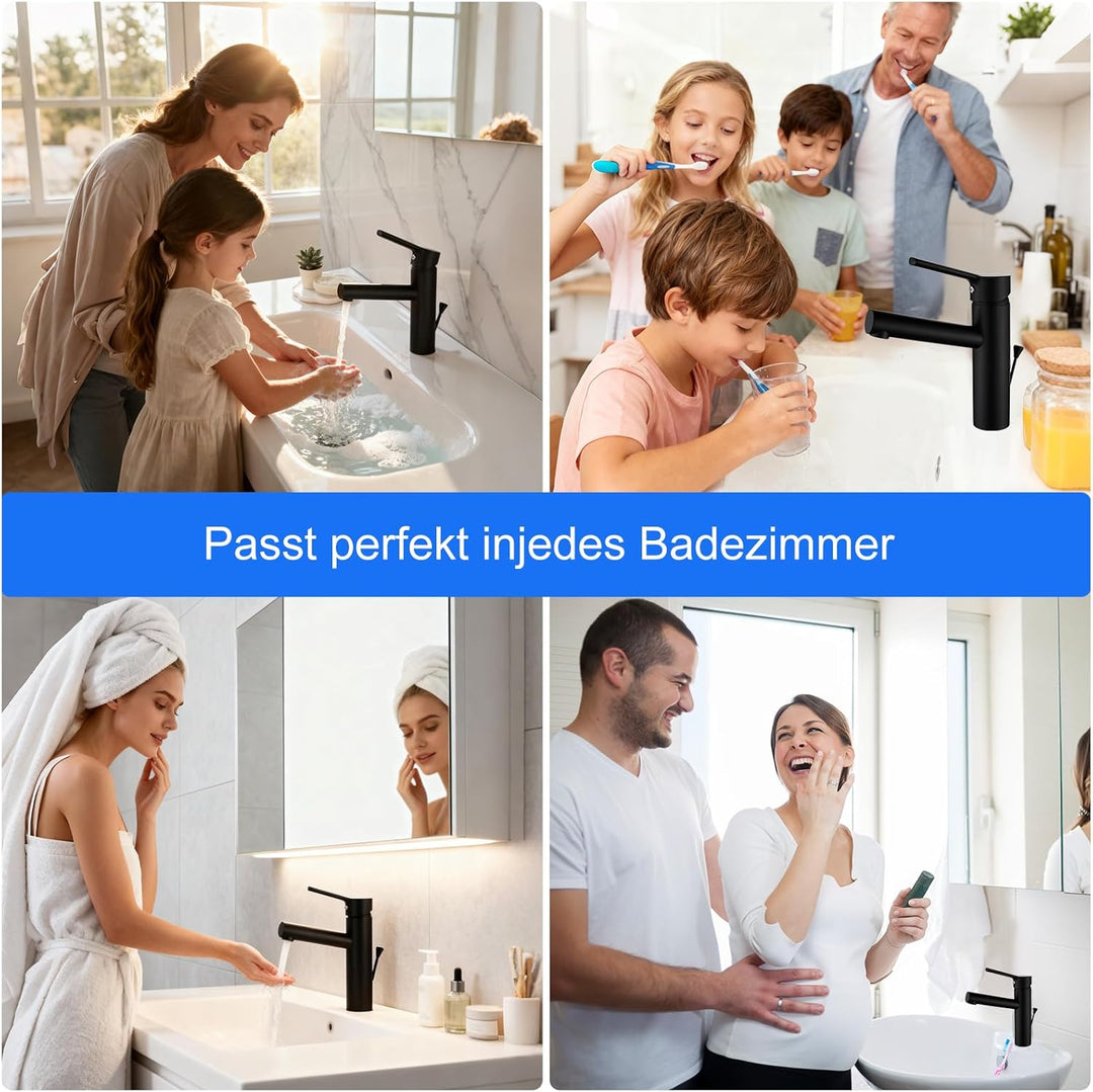 Wasserhahn Bad mit Zugstange, Waschtischarmatur Einhebelmischer mit Auslauf Höhe 120 mm, Mischbatter