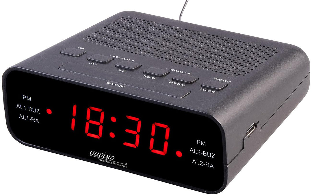auvisio Uhrenradio: UKW-Radiowecker mit 2 Weckzeiten und LED-Anzeige, Schlummer-Funktion (Weckradio,