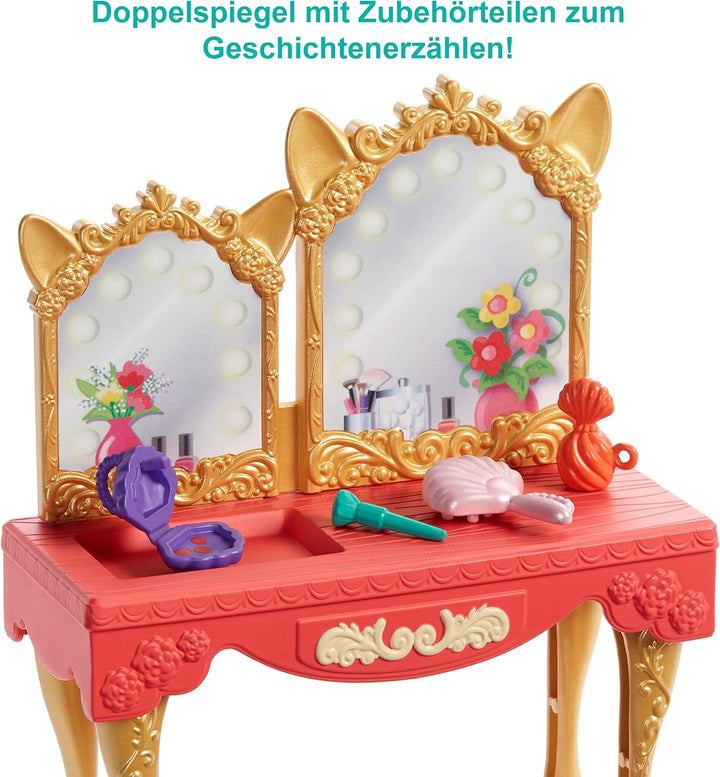 Enchantimals GYJ05 - Royaler Frisiertisch Spielset, mit Fabrina Fox Puppe (ca. 15,2 cm) und 1 Tier,