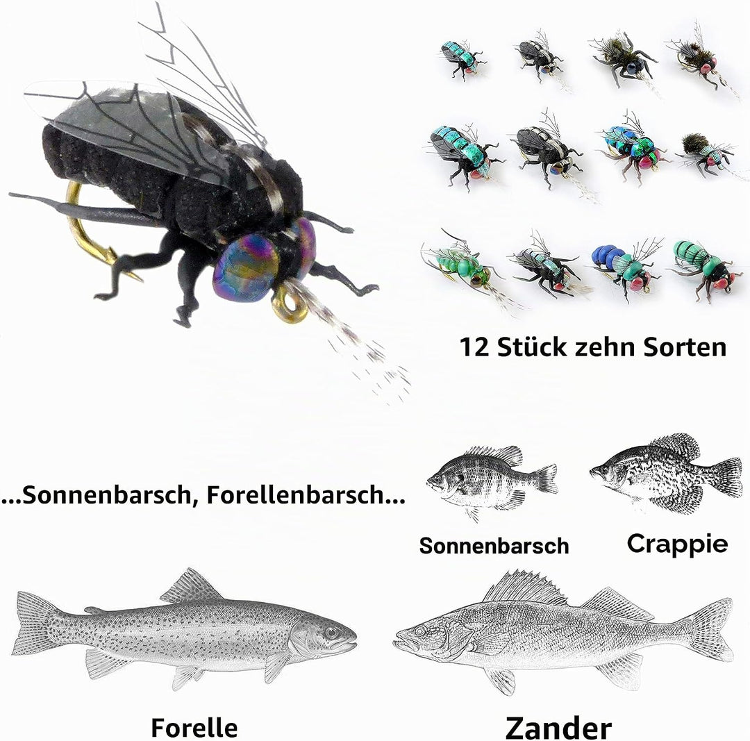 Fliegenfischen-Set mit Fliegenbox/Nymphen/Trockenfliegen, Nassfliegen/Luftschlangen/realistische Fli