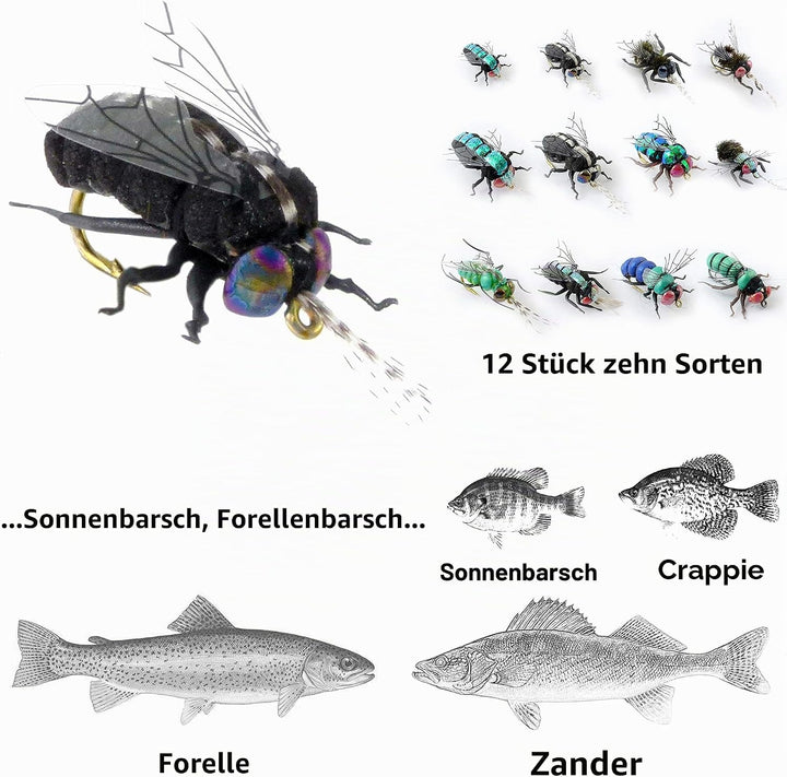 Fliegenfischen-Set mit Fliegenbox/Nymphen/Trockenfliegen, Nassfliegen/Luftschlangen/realistische Fli