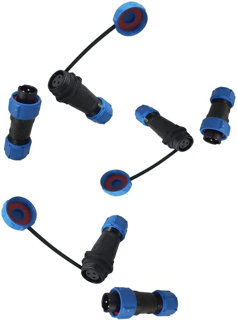 230V 12V IP68 13mm 2-polig Rundstecker Buchse Verbinder Stecker Set mit Deckel Steckverbindung Steck