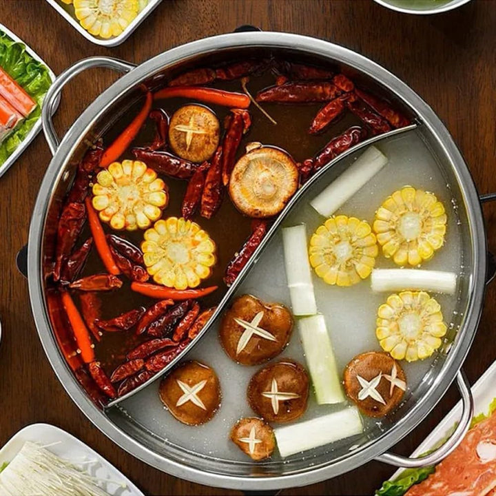 ARMYJY Shabu Topf, Doppelflavor 30 cm, Edelstahl, Shabu Hot Pot mit Trennwand, Trennwand Hotpot Topf