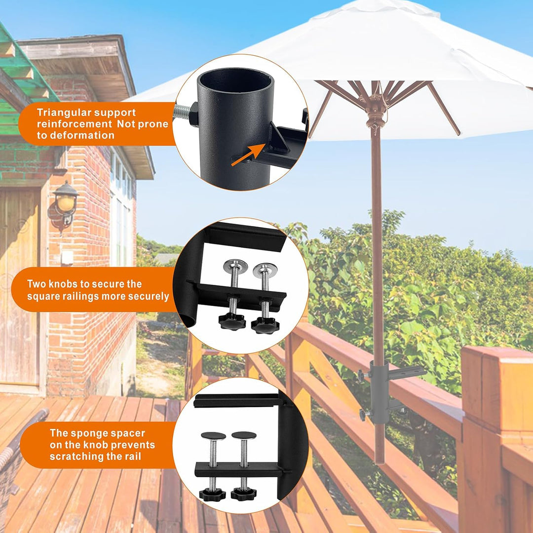 VANROUG Sonnenschirmständer für eckige Balkongeländer(15 mm - 63 mm), Schirmdurchmesser (23 mm - 38