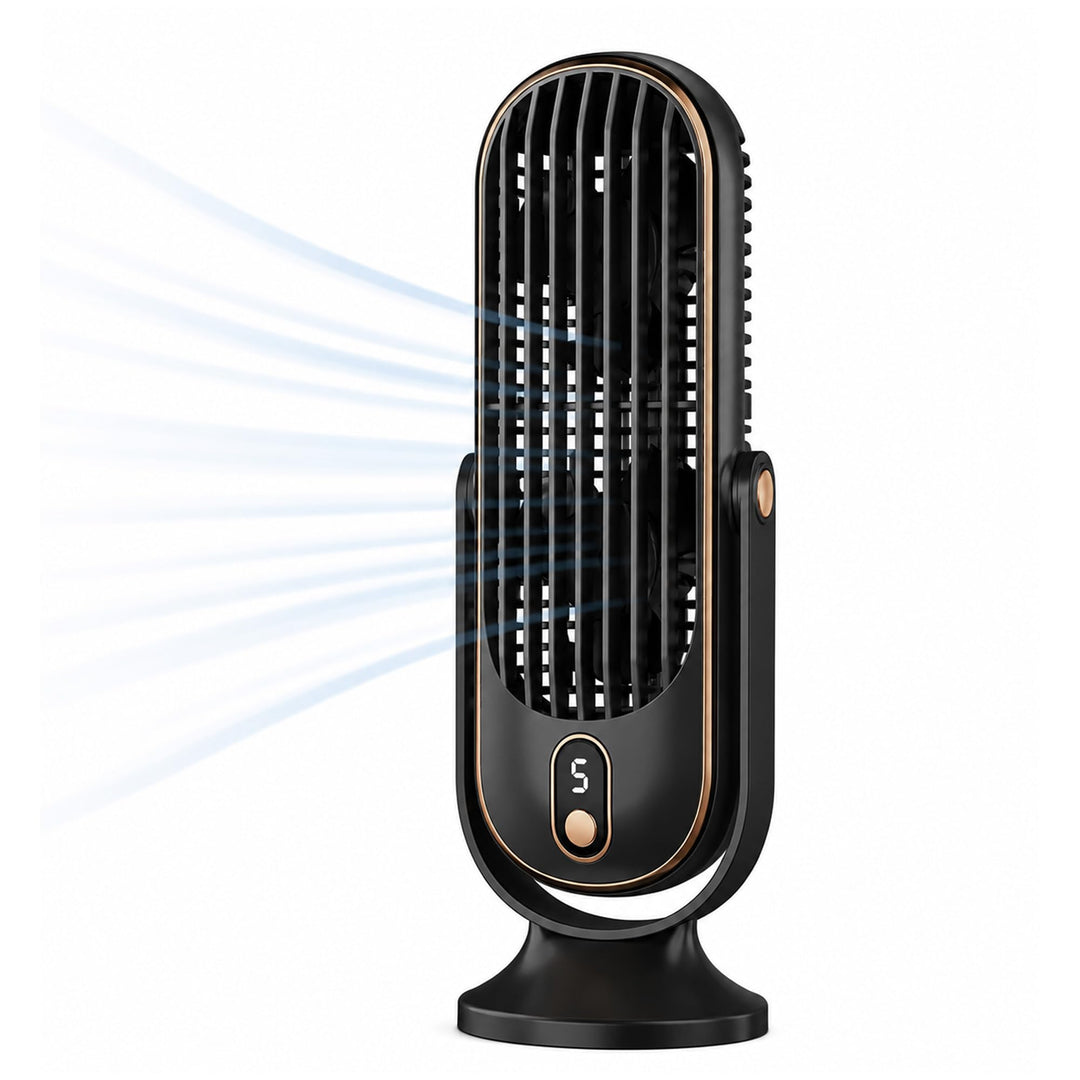 Bestlivings Tischventilator Akku Schwarz 5 Stufen leise | 1000 mAh, LED Display, 22 dB leise, USB-C