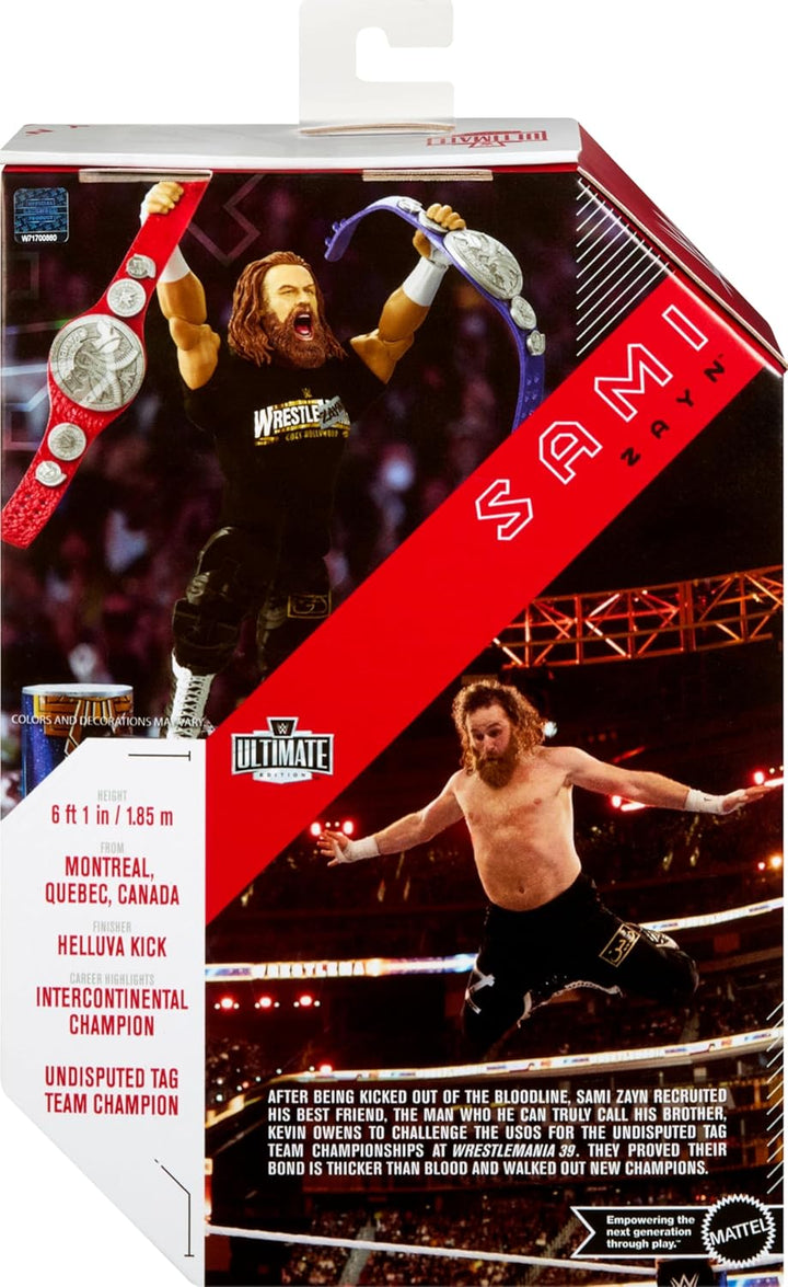 Mattel WWE Ultimate Edition Actionfigur & Zubehör, 15,2 cm Sami Zayn Sammelset mit austauschbaren Kö
