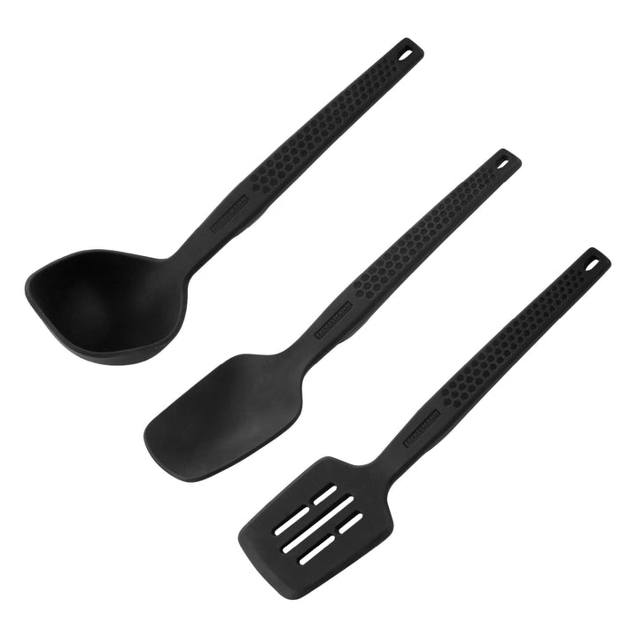 FACKELMANN Statement Silikon Küchenhelfer-Set 3er Pack – Schlitzwender, Servierlöffel & Schöpflöffel