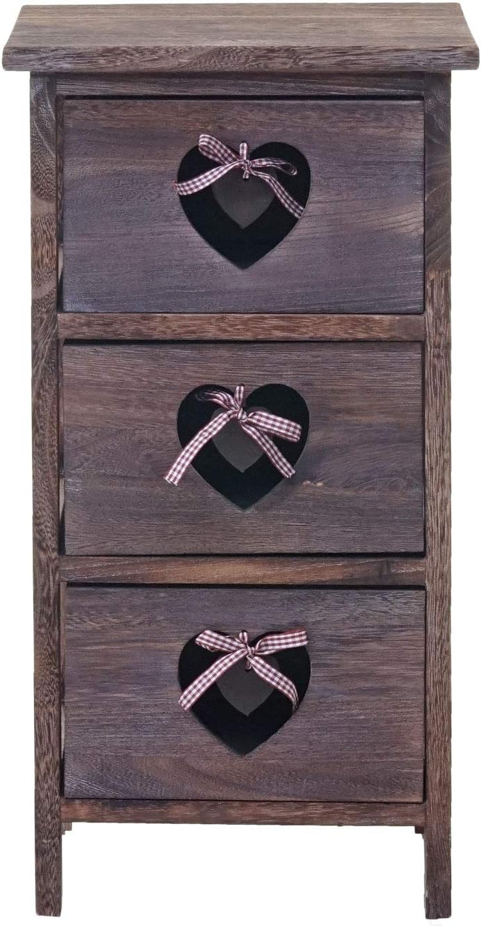 Mendler Kommode Forli, Schubladenkommode Schrank, 3 Schubladen mit Herzen 55x29x25cm, Shabby-Look, V