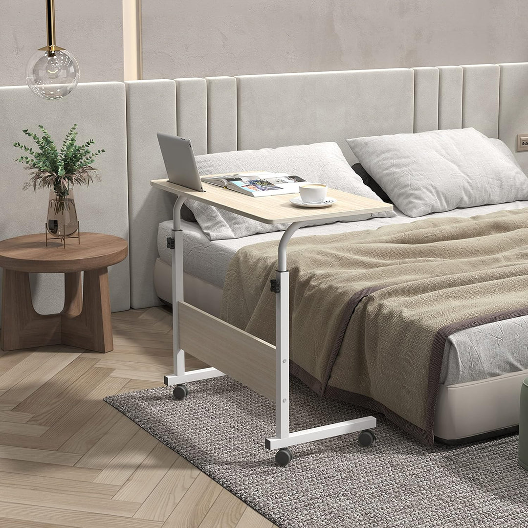 SogesHome Laptoptisch 80 * 40cm höhenverstellbar PC-Tisch mit Rollen, Betttisch, Beistelltisch,Klein