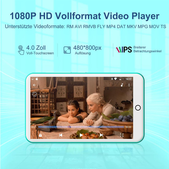 80GB MP3 Player mit Bluetooth und WiFi, Oilsky 4 Zoll 1080P Touchscreen Player, MP3 MP4 Musikplayer,