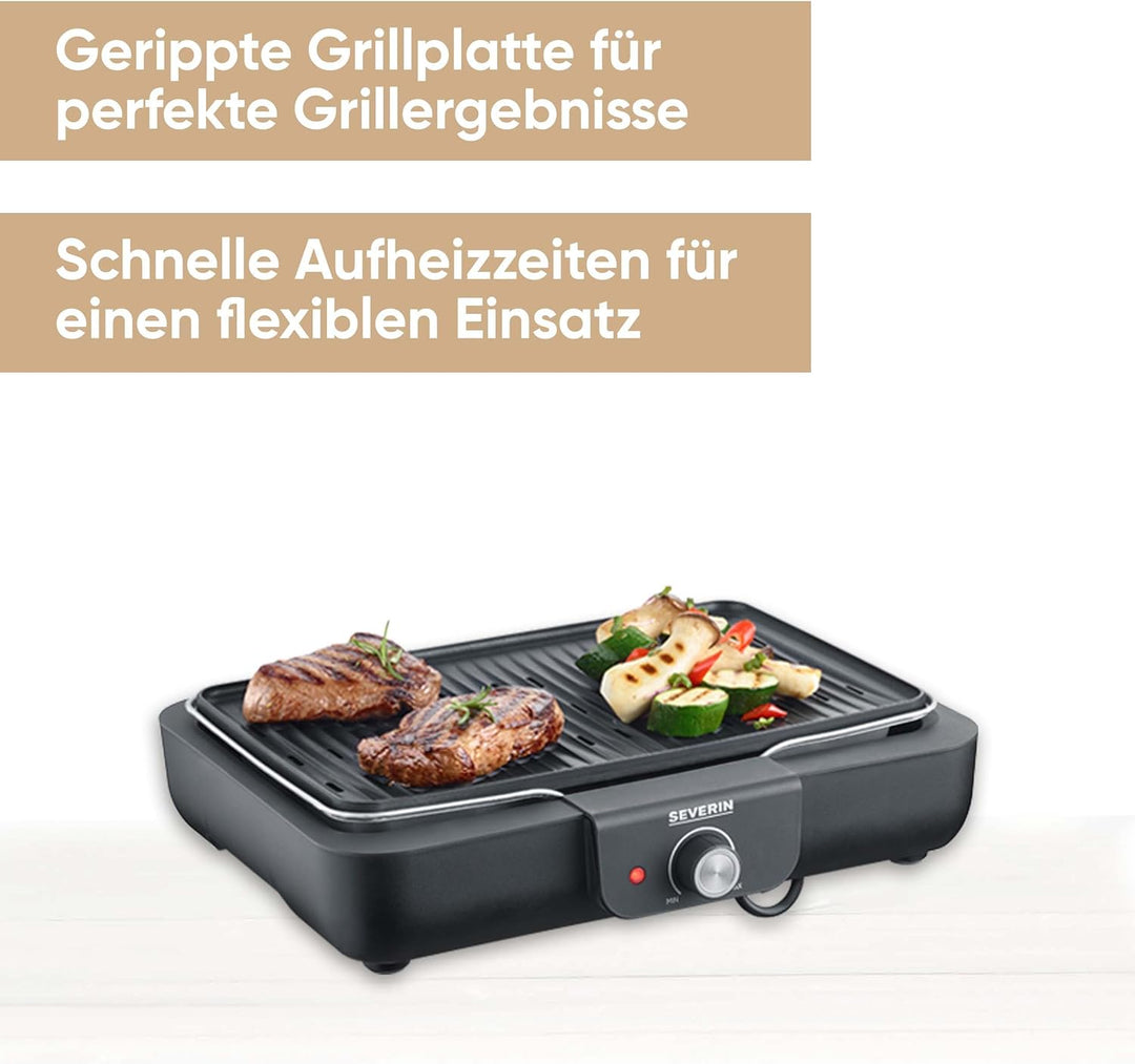 SEVERIN Tischgrill mit Grillplatte, für drinnen und draussen, Alu-Druckgussplatte, Elektrogrill mit