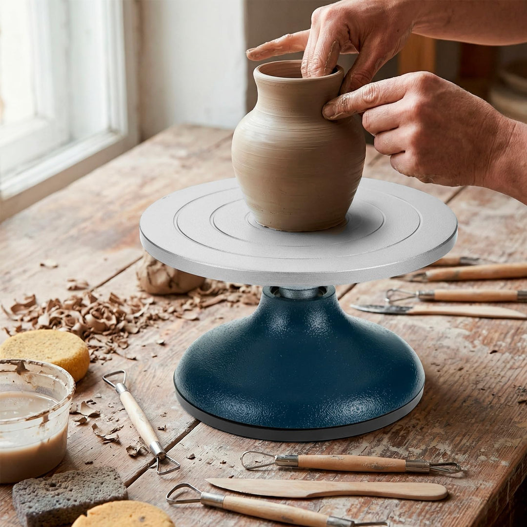 QWORK® Drehscheibe Töpfern, Töpferscheibe 18cm mit Stabile Basis, für Keramik und Kunsthandwerk