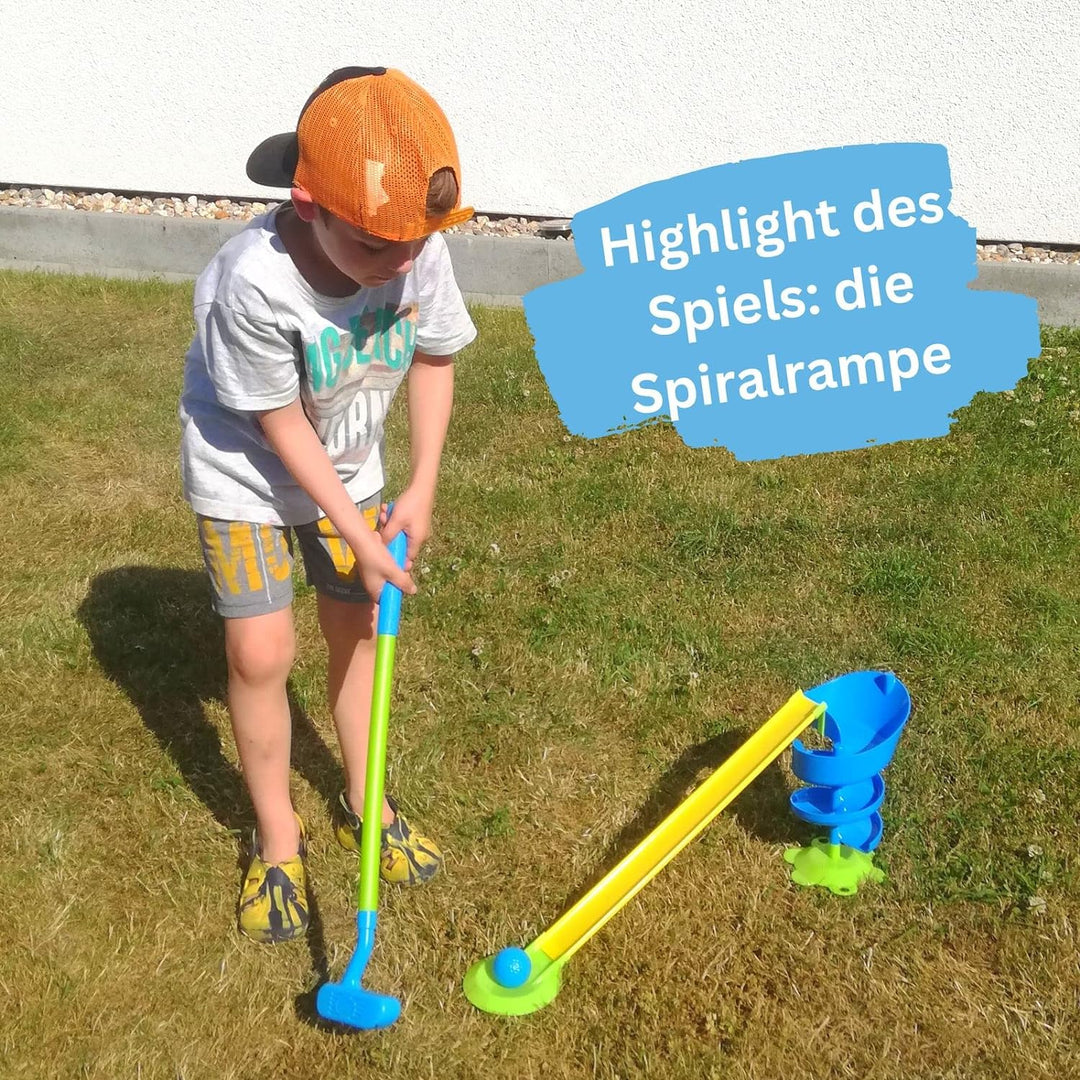 alldoro 60064 Garten Golf Set, 22 Teilen, Kindergolf mit 6 Hindernissen, 2 Schläger und 2 Golfbälle,