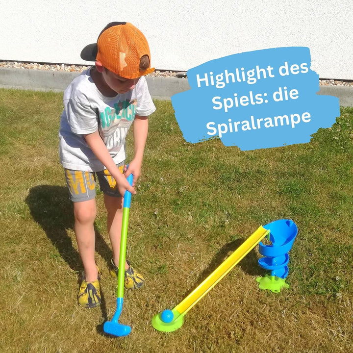 alldoro 60064 Garten Golf Set, 22 Teilen, Kindergolf mit 6 Hindernissen, 2 Schläger und 2 Golfbälle,