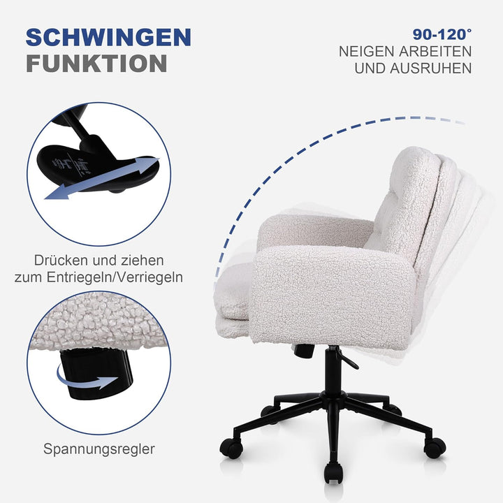 Youhauchair Schreibtischstuhl, Schminktisch Stuhl aus Kunstpelz, Bequemer Drehstuhl Schreibtisch Stu