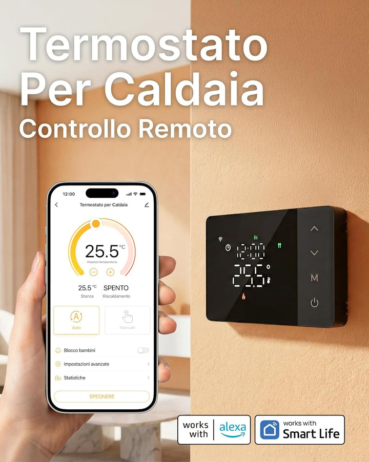 WiFi 6 Thermostat Batterie für Gasboiler Dual Band 2.4/5 GHz, programmierbar, Trockenkontakt, Box 50