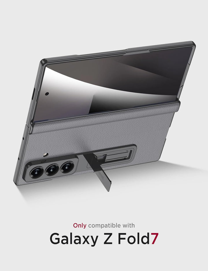Miimall Lederhülle Kompatibel mit Samsung Galaxy Z Fold 7 Hülle mit Displayschutz+Scharnierschutz, S