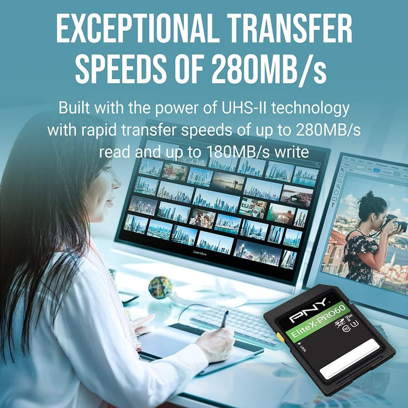 PNY 128GB EliteX-PRO60 Klasse 10 U3 V60 UHS-II SDXC Flash-Speicherkarte 128GB UHS-II EliteX-PRO 60,