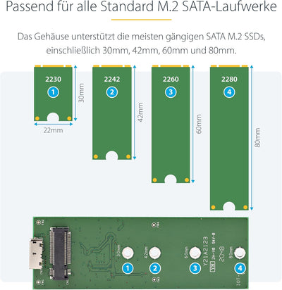 StarTech.com M.2 SSD Aluminiumgehäuse für USB 3.0 (5Gbit/s) mit UASP - Schwarz - M.2 NGFF SATA mit B