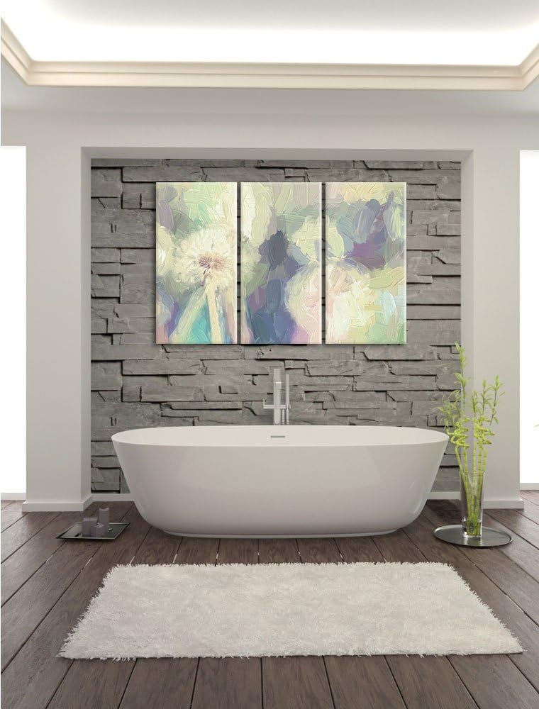 Pixxprint Romantische Pusteblumen Pinsel Effekt 3-Teiler Leinwandbild 120x80 Bild auf Leinwand