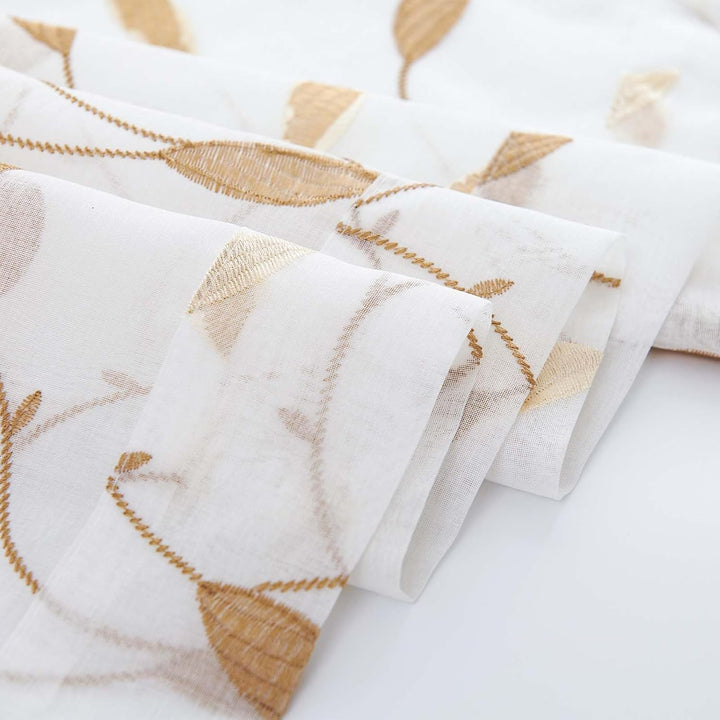 TOPICK Sheer Vorhang Voile Gardinen mit Ösen Blätter Stickerei lichtdurchlässig Ösenschal Gaze Paari