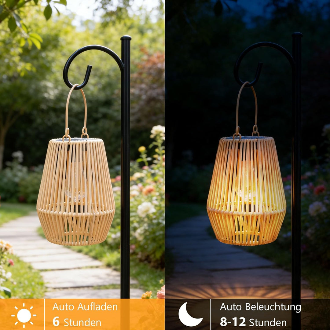 Solar Laternen für Aussen, 2 Stück Handgewebtes Rattan Solarlampen für Aussen Hängend, IP65 Wasserdi
