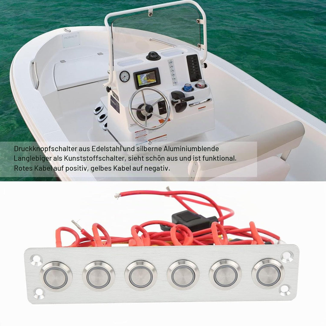 Leapiture Marine Boat Switch Panel für Auto RV Yacht 12 V DC System 6 Gang Druckschalter Blau Hinter