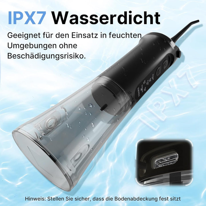 TUREWELL Munddusche Kabellos, Elektrische Zahnreiniger mit 5 Modi, 4 Düsen, 310ML Wassertank & IPX7